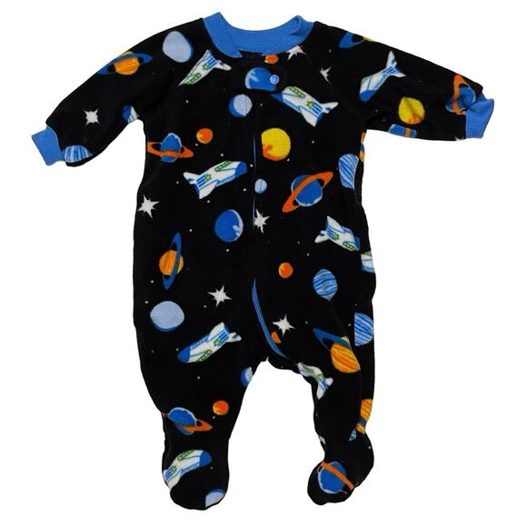 The Children’s Place Fuzzy Space Theme Fleece Zipper Footie Pajamas Size 0-3 M - Picture 1 of 7
